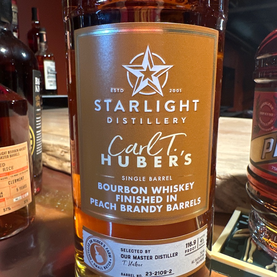 Starlight Distillery Carl T. Huber's Single Barrel Bourbon Finished in Peach Brandy Barrels