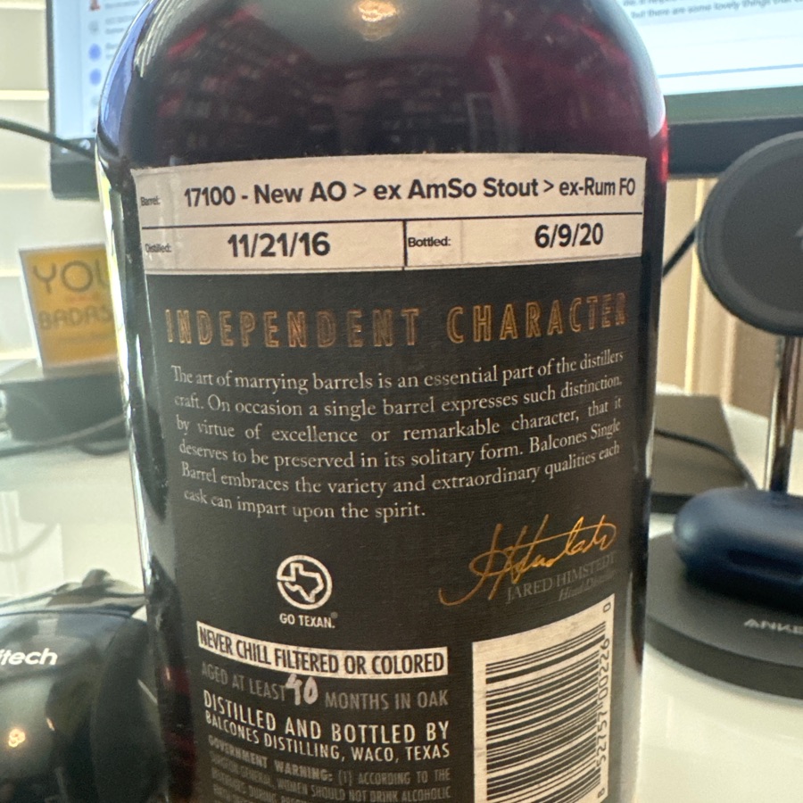 Balcones Texas Single Malt Whisky - Drammers Pick - Barrel 17100 - 6/9:20