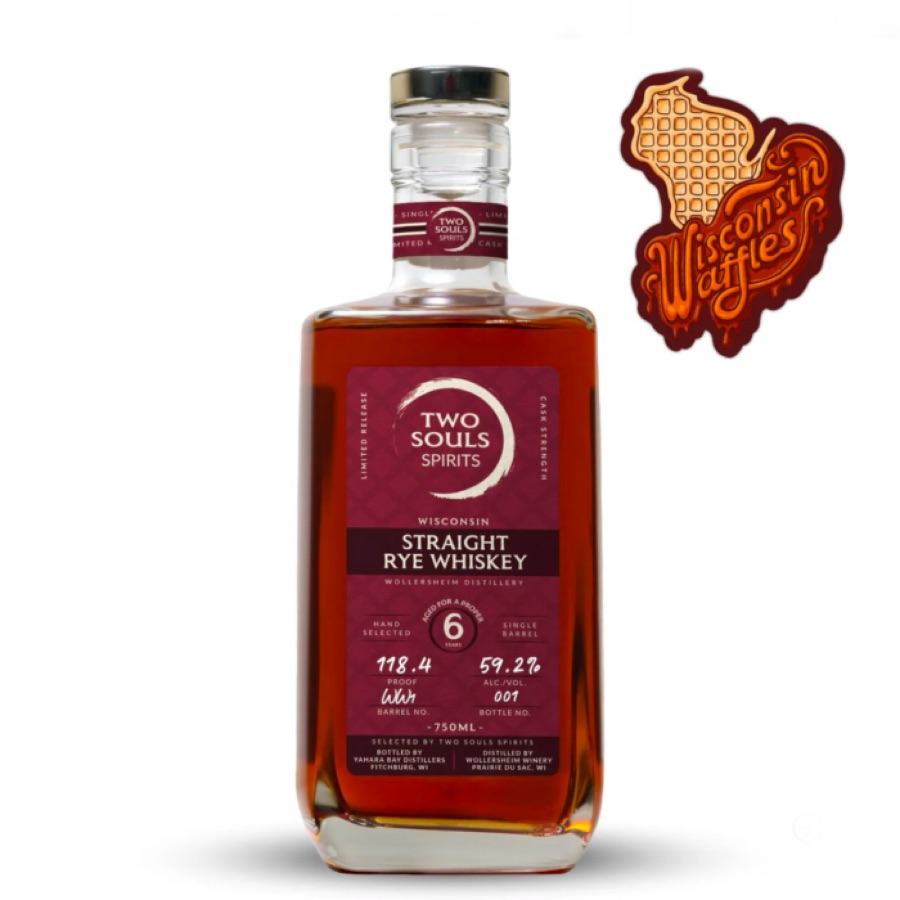 Two Souls Spirits, Wisconsin Waffles: 6-Year Wisconsin Straight Rye Whiskey Featuring Wollersheim Distillery