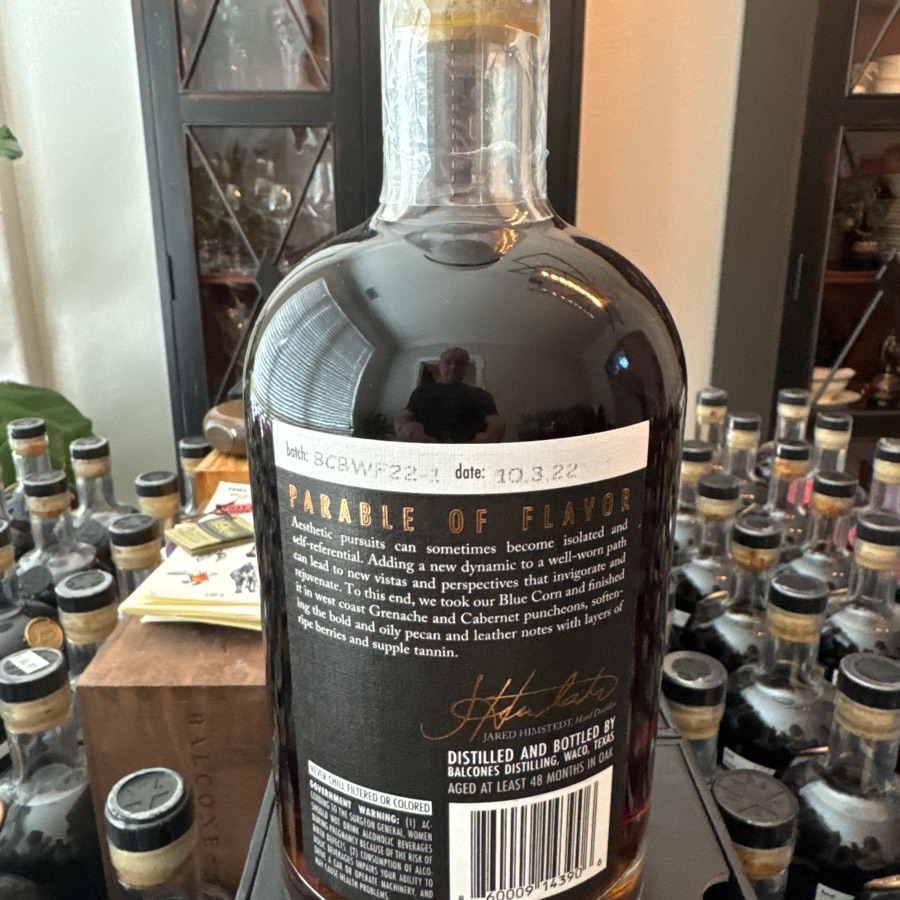 Balcones Texas, blue corn, straight bourbon, whiskey, finished and wine casks - BCBWF22-1 - 10/3/22
