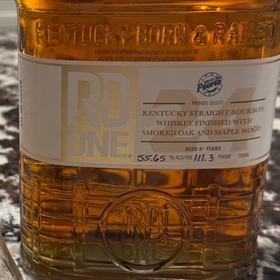RD One Kentucky Straight Bourbon Whiskey Finished With Smoked Oak and Maple Wood