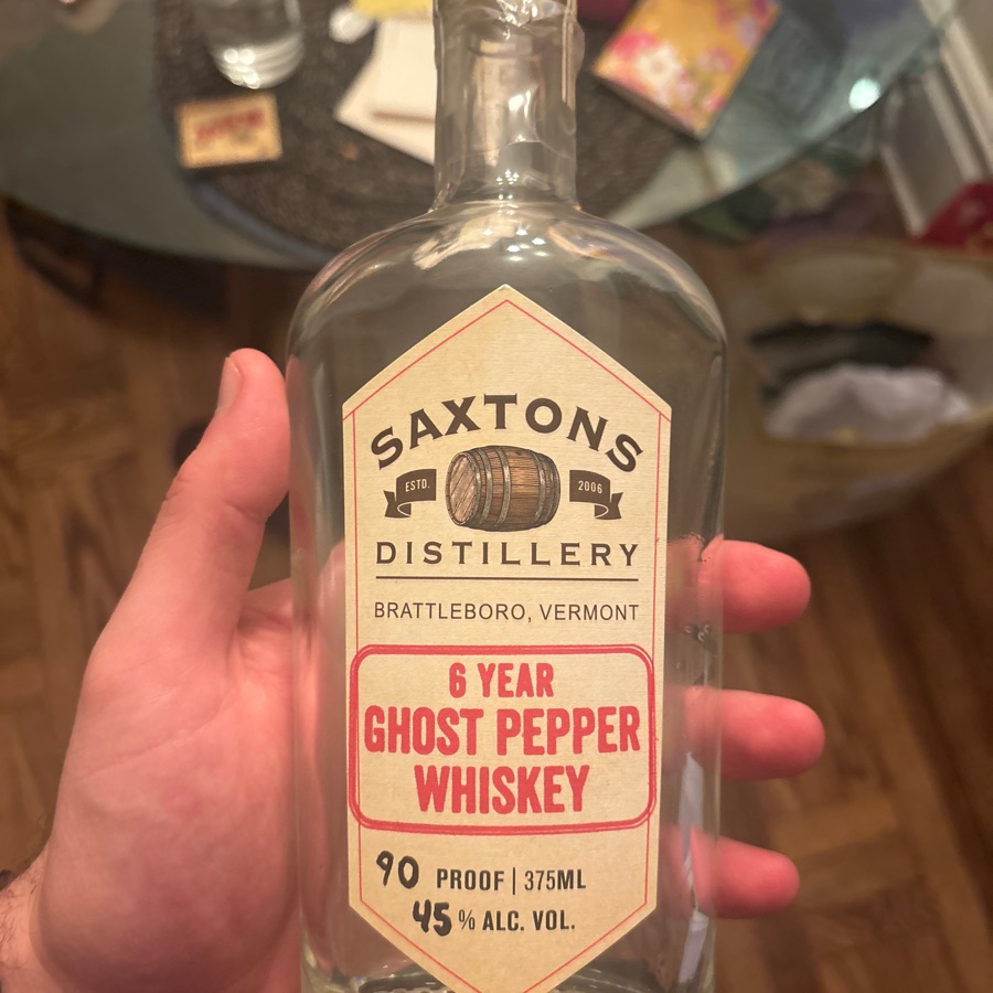 Saxtons 6 year ghost pepper whiskey