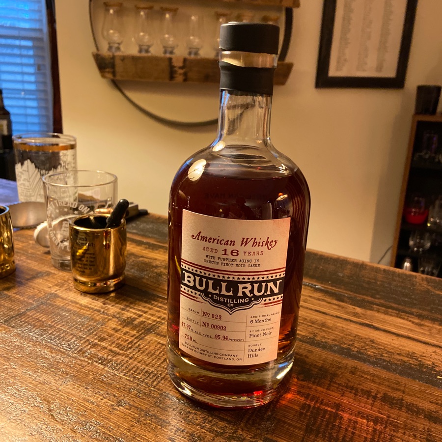 Bull Run 16 Year Straight American Whiskey finished in Pinot Noir Wine Barrels