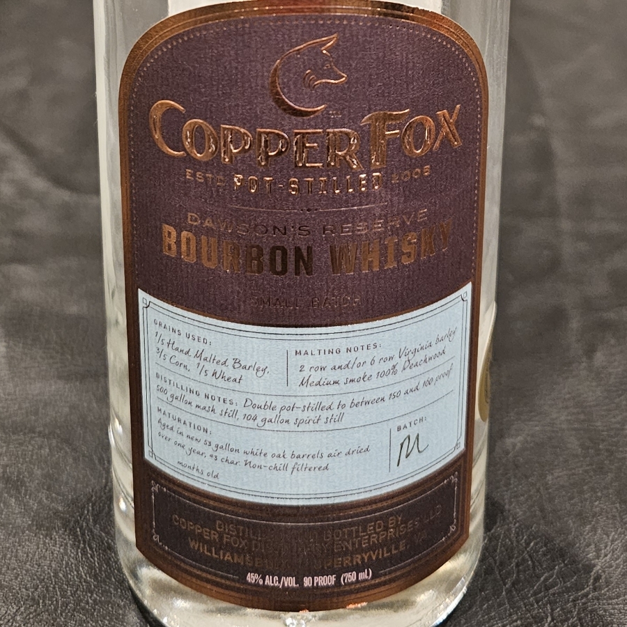 Copper Fox Dawson's Reserve Bourbon Whiskey Small Batch