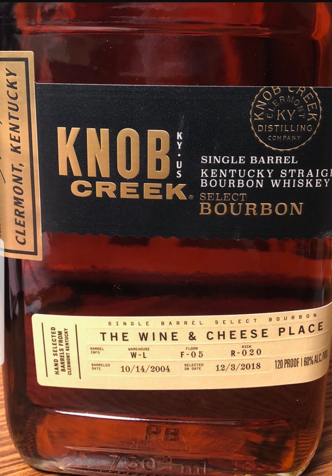 Knob Creek Single Barrel Select Bourbon W-L F-05 R-020 (The Wine & Cheese Place)