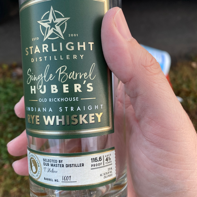 Starlight Single Barrel Huber's Old Rickhouse Rye Whiskey #1609