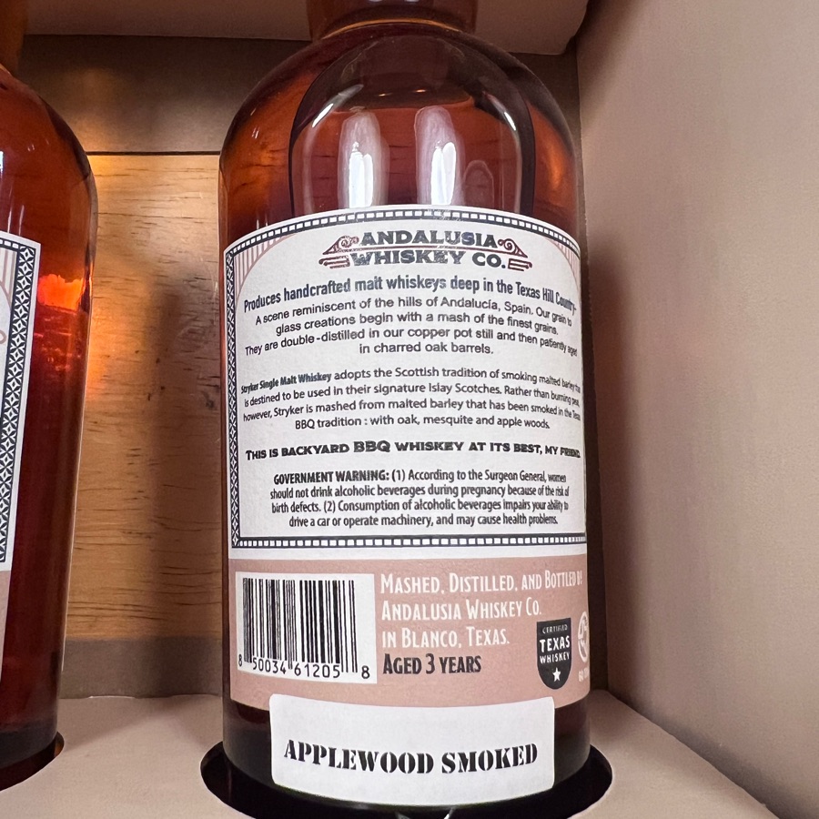 Andalusia Stryker Texas Smoked Single Malt Whiskey (Applewood Smoked)