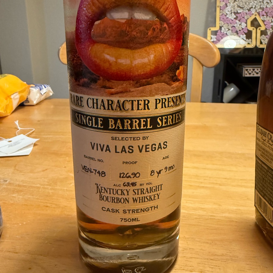 Rare Character Presents Single Barrel Series Selected By Viva Las Vegas Barrel No. VEN-748 Age 8 Yr 9 Mo Kentucky Straight Bourbon Whiskey Cask Strength