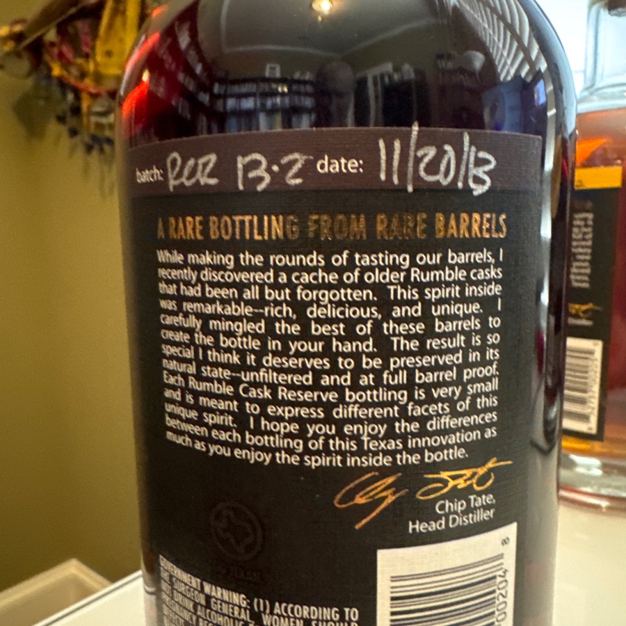 Balcones Rumble Cask Reserve - Chip Tate - RCR13-2 - 11/20/13