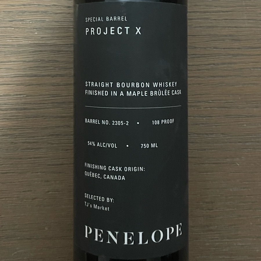 Penelope Project X Straight Bourbon Whiskey Finished In A Maple Brulee Cask
