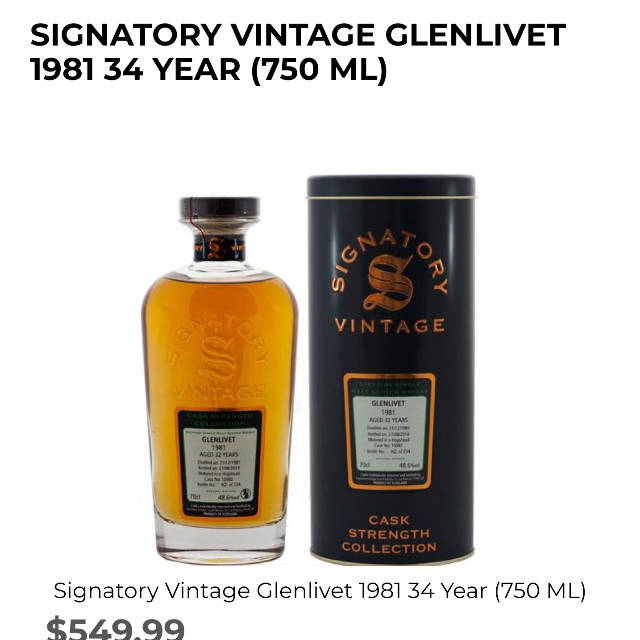 Glenlivet 1981 34 Year Cask Strength Collection (Signatory)