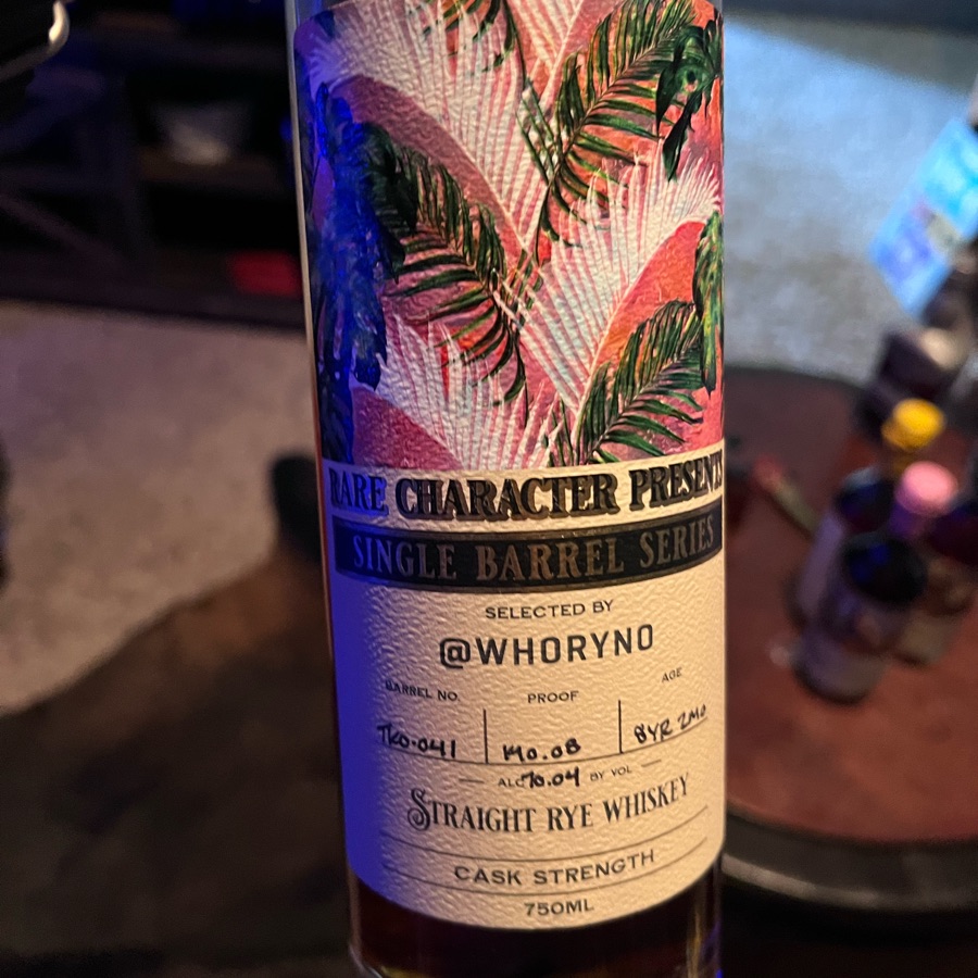 Rare Character Presents Single Barrel Series Selected By @WhoryNo Straight Rye Whiskey Cask Strength (Barrel No. TKO-041 8YR 2MO)