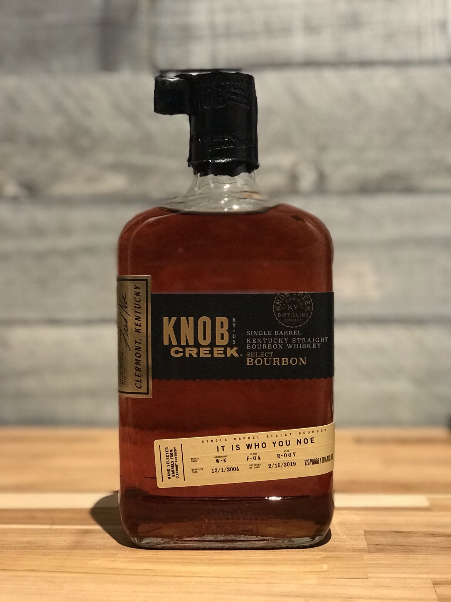 Knob Creek Single Barrel Select Bourbon Fred Noe 12/1/2004, W-K, F-04, R-007