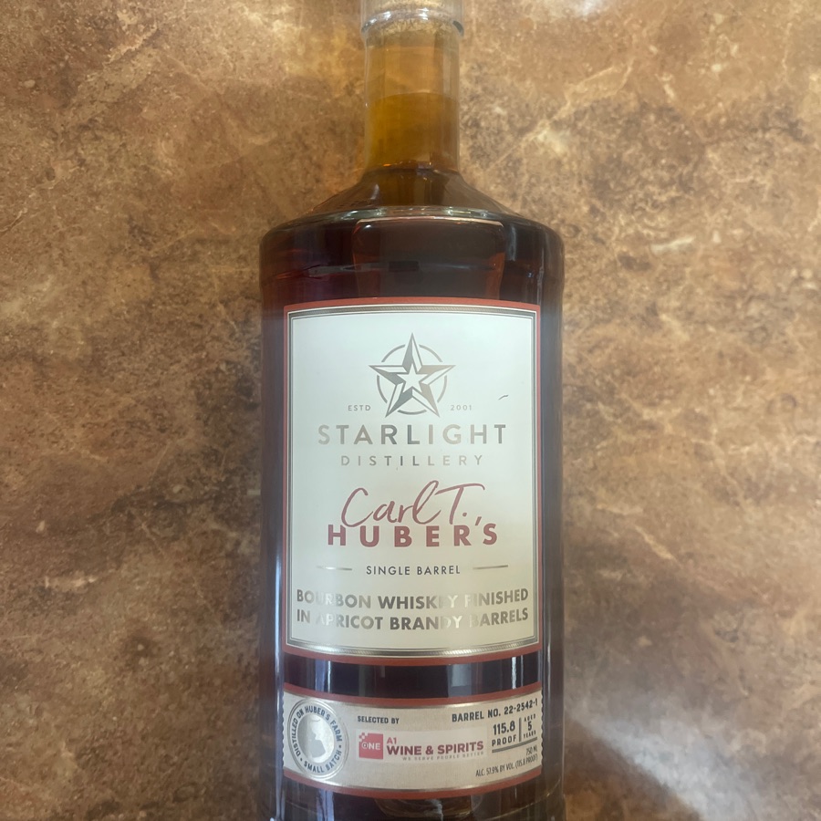 Starlight Distillery Carl T. Hubers Single Barrel Bourbon Whiskey Finished in Apricot Brandy Barrels - A1 Wine & Spirits