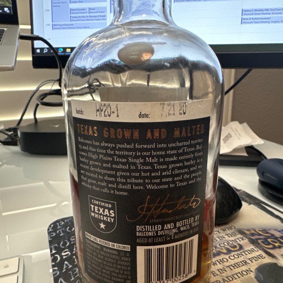 Balcones High Plains, Texas, single malt - HP20-1, 7/21/20