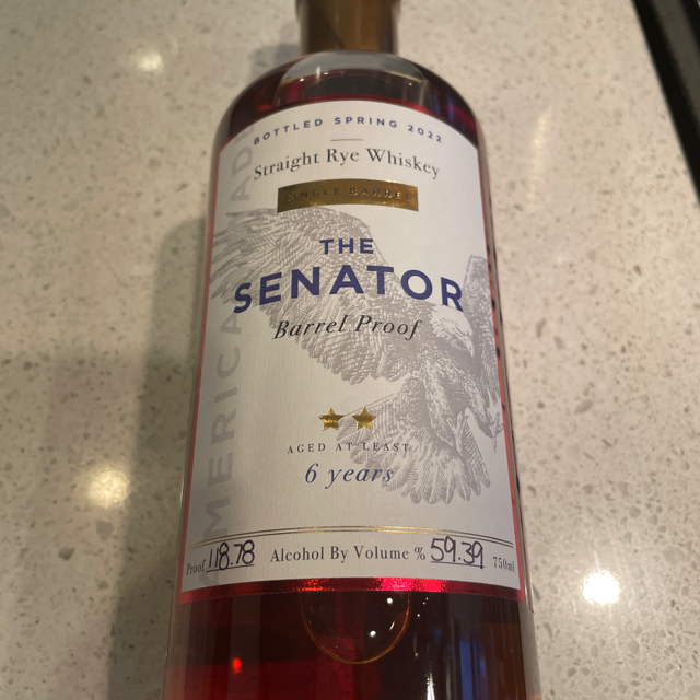 The Senator barrel proof straight rye spring 2022
