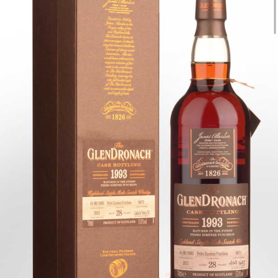 Glendronach Single Cask 1993 No.6871 Pedro Ximenez Sherry Puncheon Cask Strength 28 Year Old