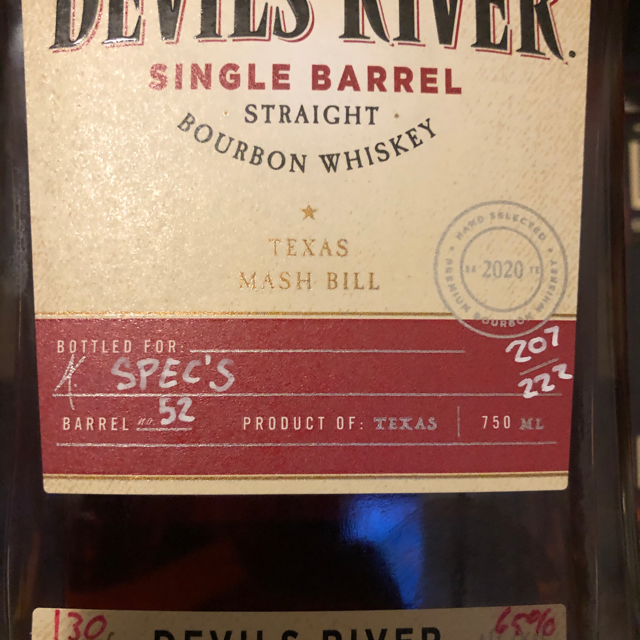 Devil's River Single Barrel Cask Strength Select Spec's