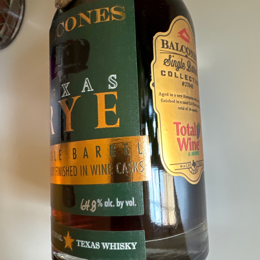 Balconss Texas Rye Single Barrel 27045 Total Wine Pick