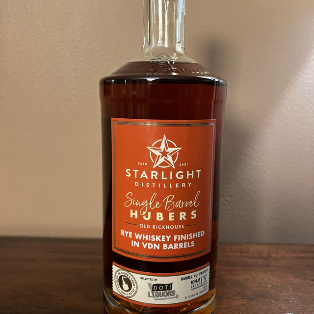 Starlight Single Barrel Huber's Old Rickhouse Rye Finished in VDN Barrels