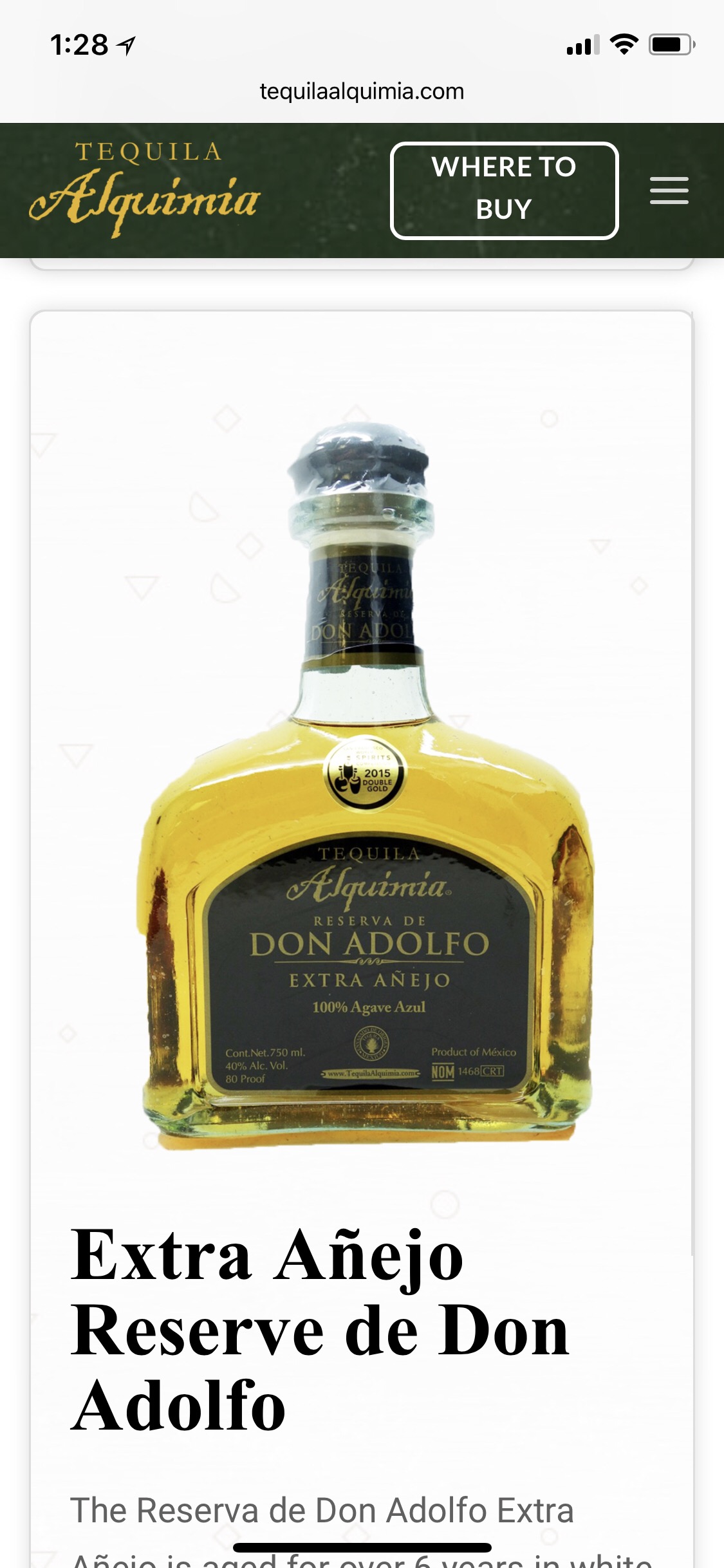 Alquimia Reserva de Don Adolfo Extra Añejo