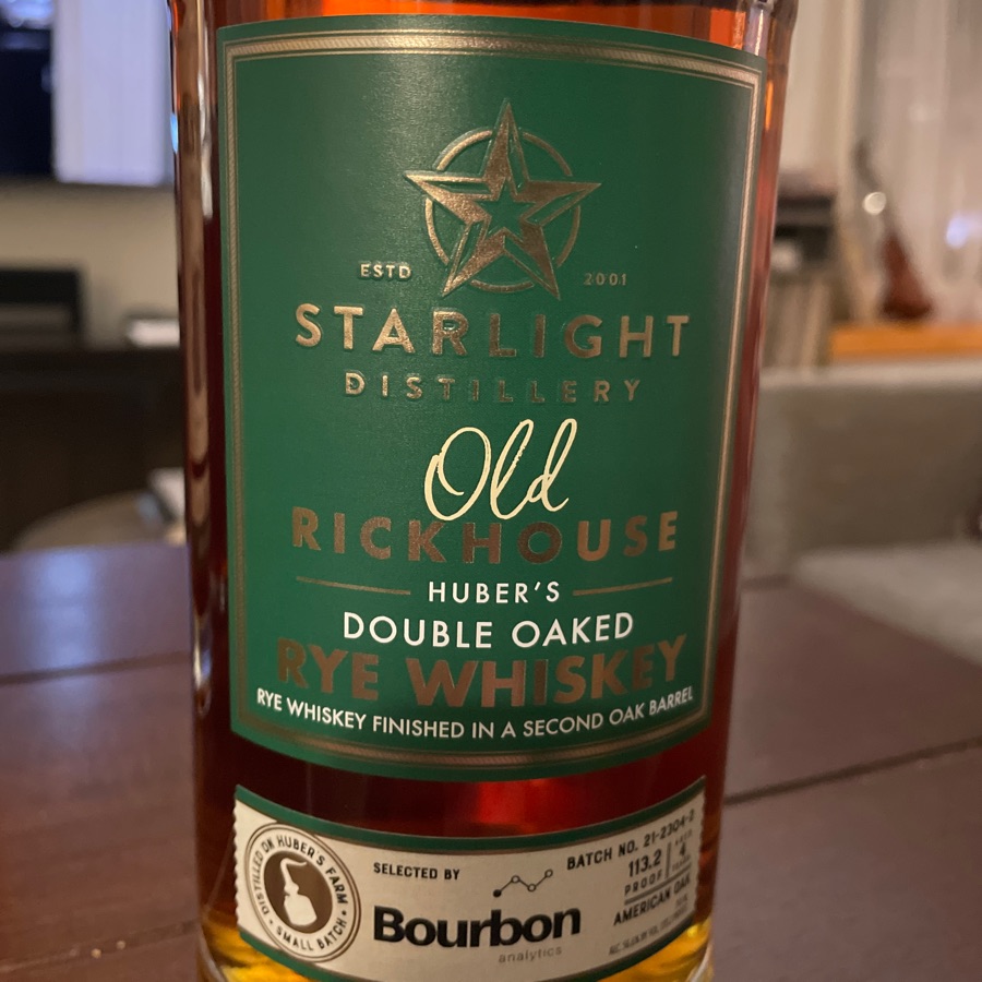 Starlight Distillery Old Rickhouse Huber's Double Oaked Rye Whiskey (Bourbon Analytics)