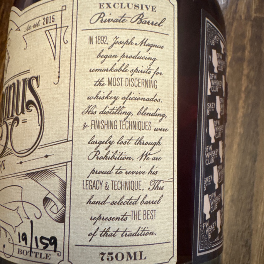 Joseph Magnus Straight Bourbon Whiskey - DFWWC pick 19 of 159