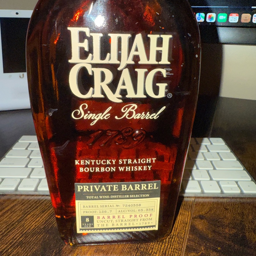 Elijah Craig Single Barrel Kentucky Straight Bourbon Private Barrel (Total Wine-Distiller Selection) Barrel Serial No. 7240358 8 Years Old Barrel Proof Uncut, Straight From The Barrel