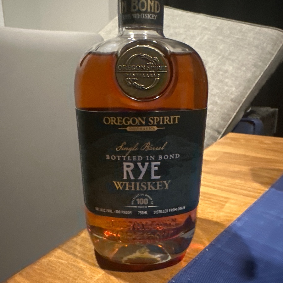 oregon spirit single barrel bottled in bond rye whiskey