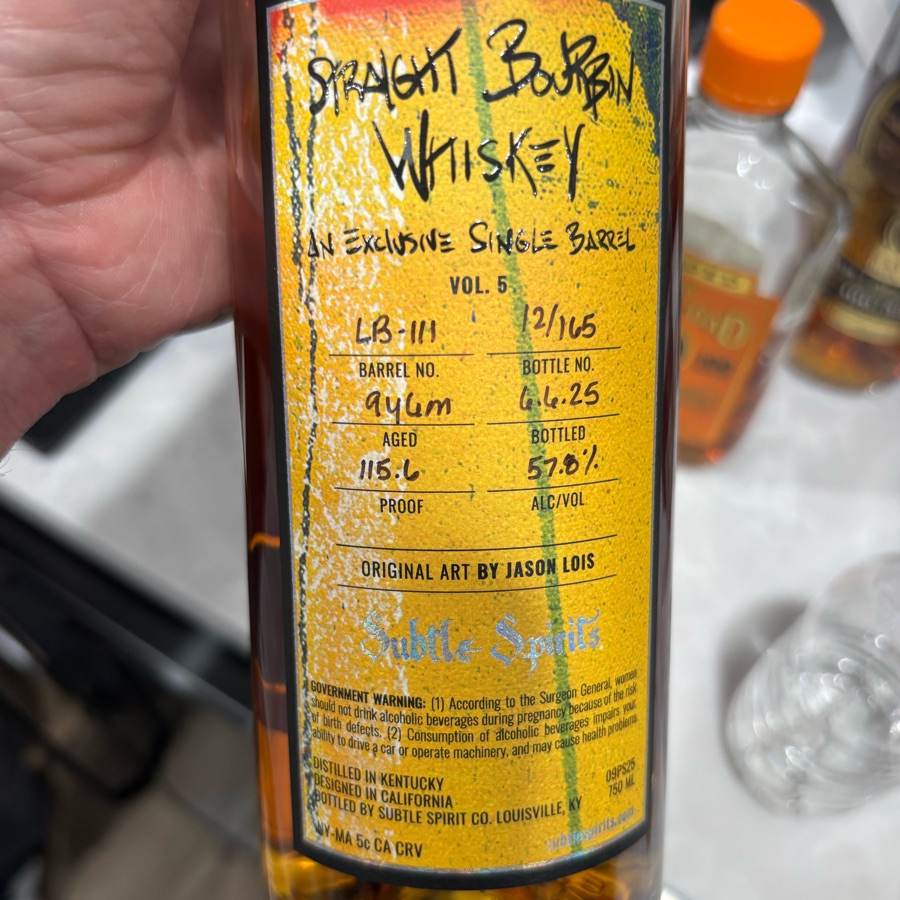 Subtle Spirits Single Barrel Bourbon Whiskey (Windy City Whiskey)