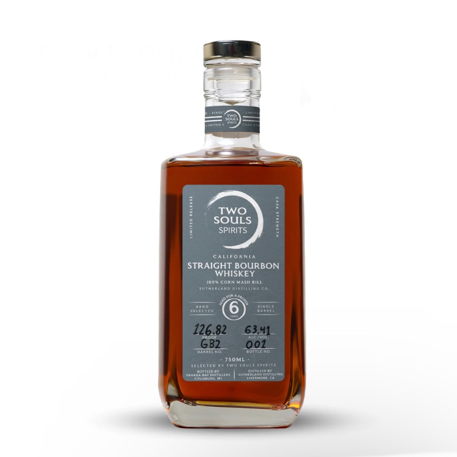Two Souls Spirits, 6-Year California Straight Bourbon Whiskey Featuring Sutherland Distilling