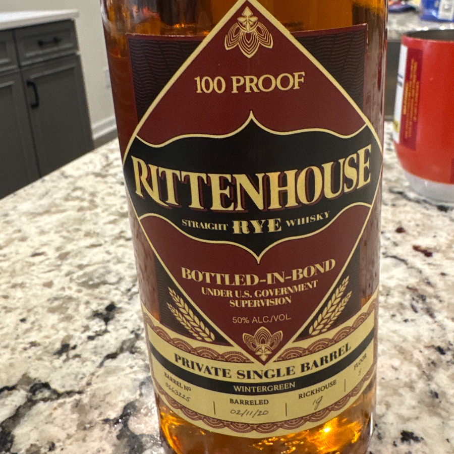 Rittenhouse Rye Bottled in Bond Private Single Barrel "Wintergreen"