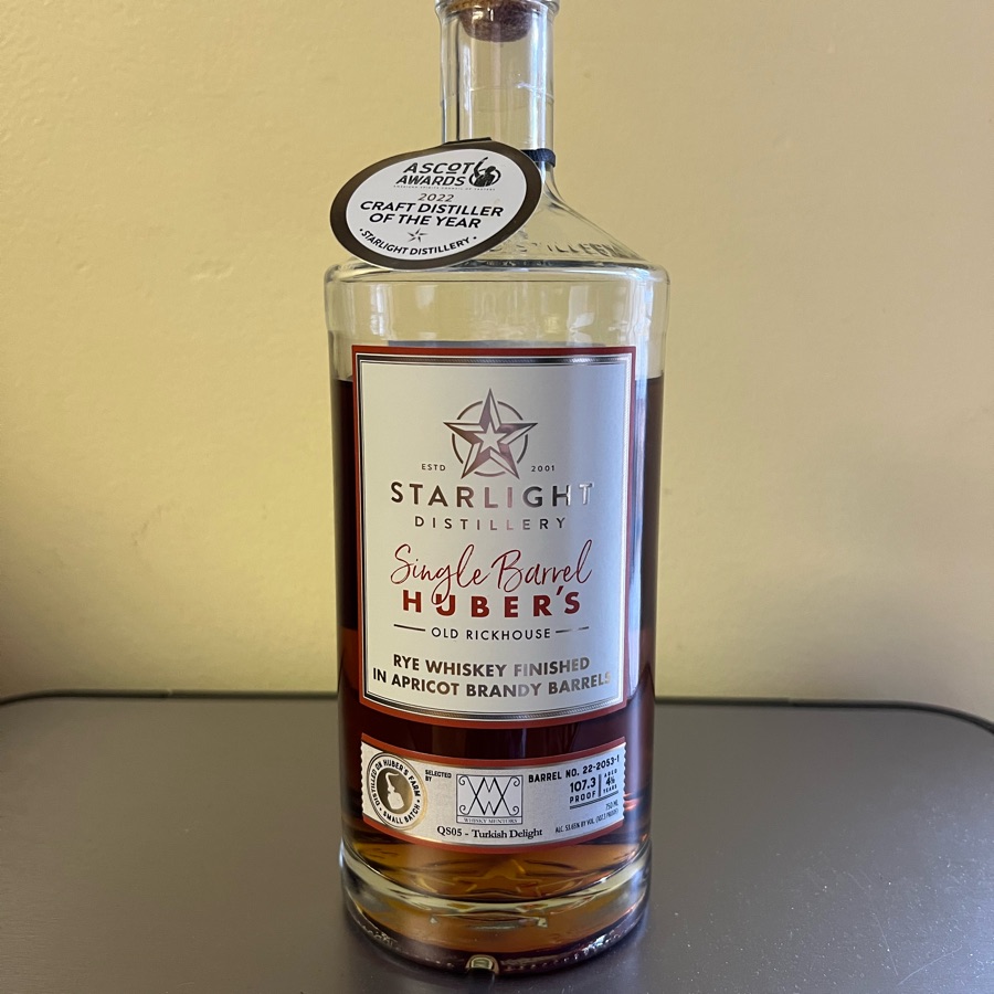 Starlight Single Barrel Rye Whiskey Finished in Apricot Brandy Barrels