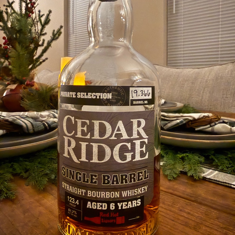 Cedar Ridge Straight Bourbon Whiskey Single Barrel pick by Red Hot Liquors