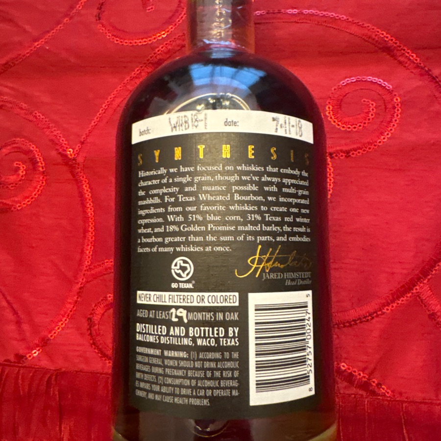 Balcones Xth Anniversay Texas Wheated Bourbon - WHB18-1 7/11/18