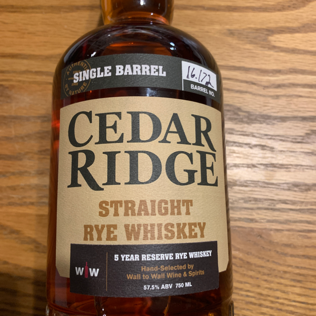 Cedar Ridge Straight Rye Whiskey Single Barrel