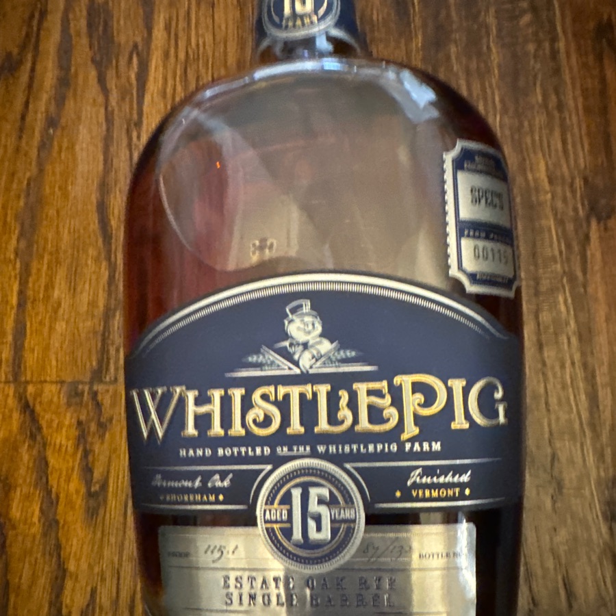 WhistlePig 15 year Estate Oak Rye Single Barrel Spec's Pick Barrel 00115