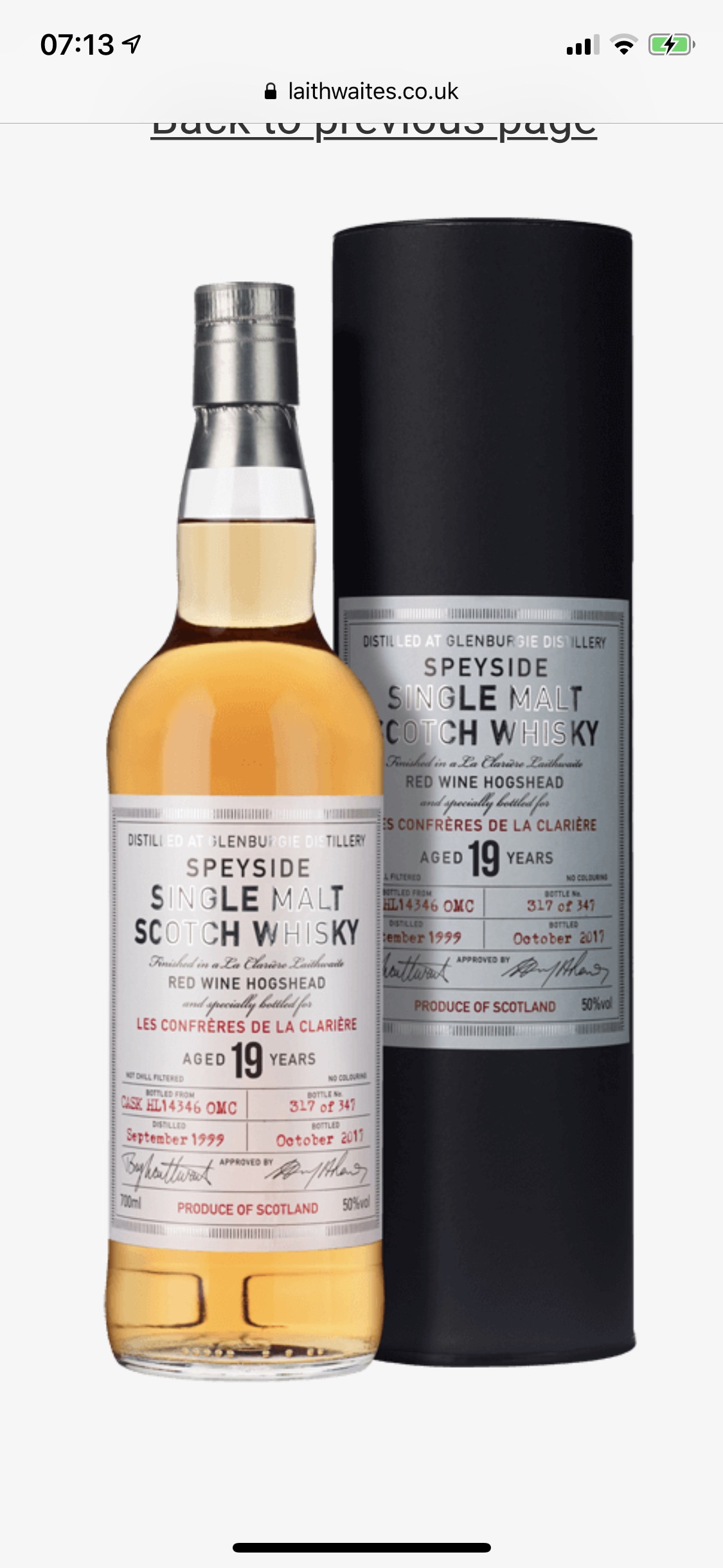 Les Confreres de las Clariere Glenburgie 19yo Speyside Single Malt