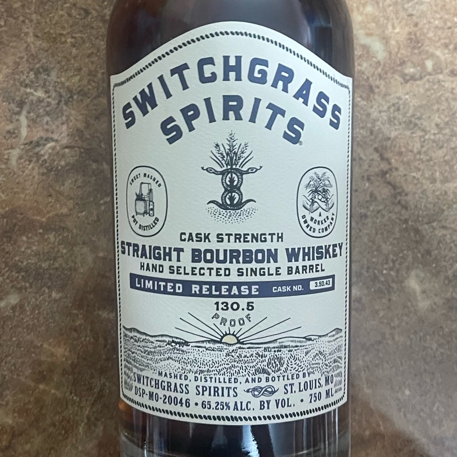 Switchgrass Spirits Cask Strength Straight Bourbon Whiskey - Hand Selected Single Barrel - Limited Release