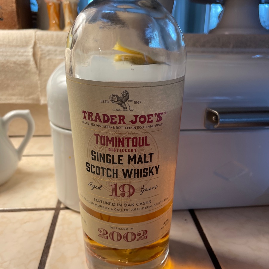 trader joe's tomintoul distilkery single malt sctch whisky
