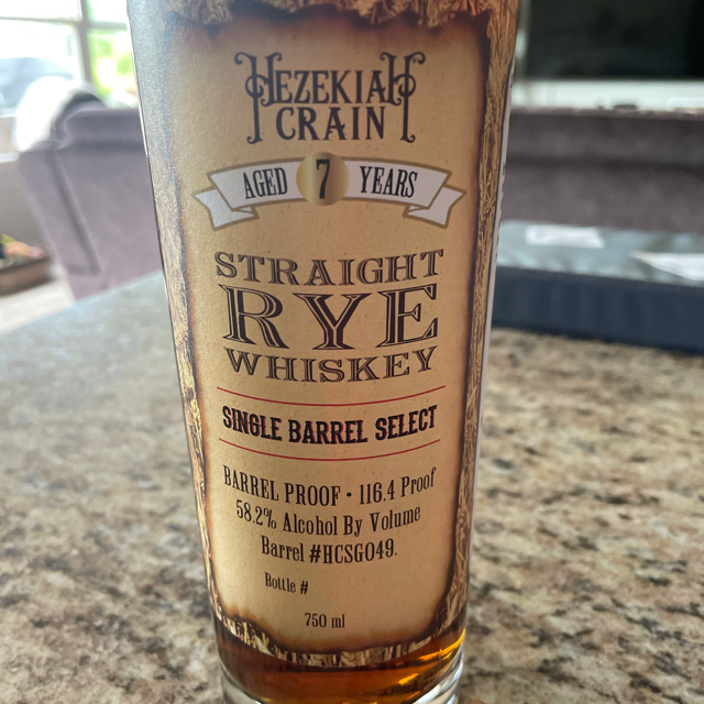 Hezekiah Crain Single Barrel Straight Rye