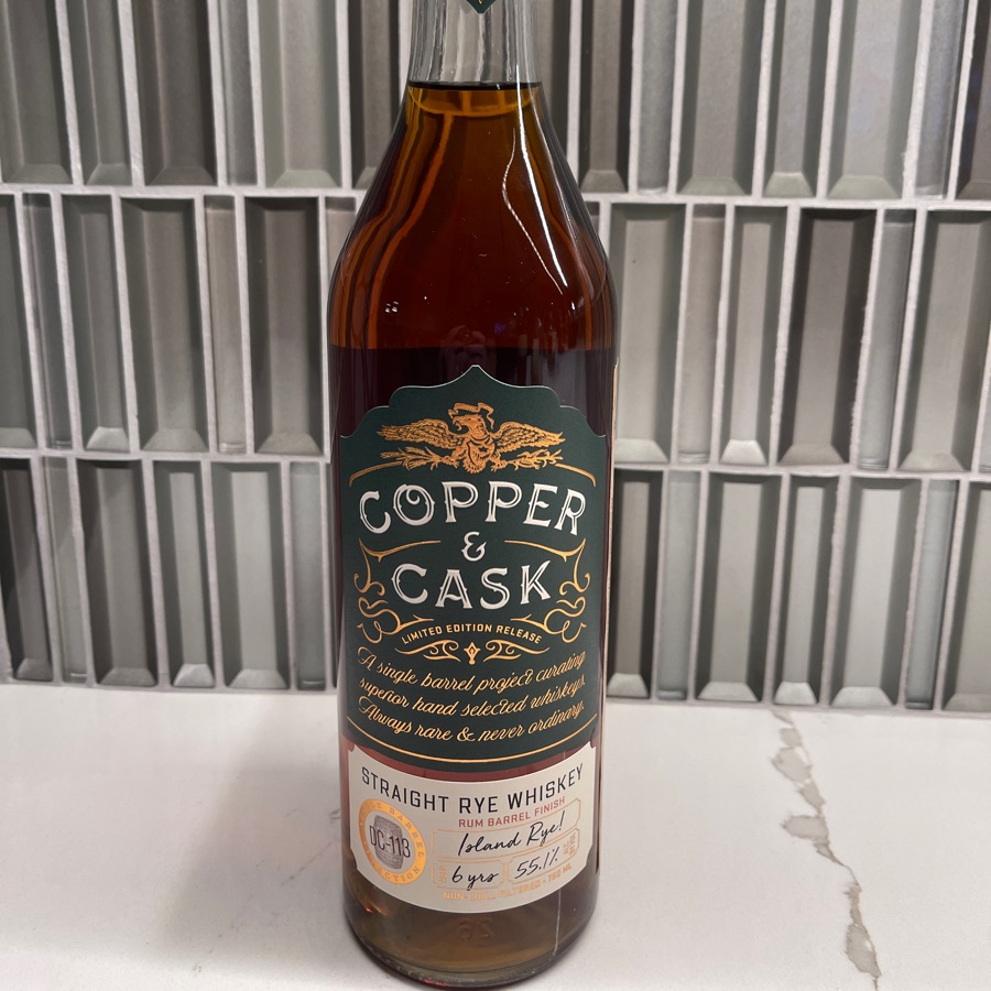 Copper & Cask Straight Rye Whiskey Rum Barrel Finish