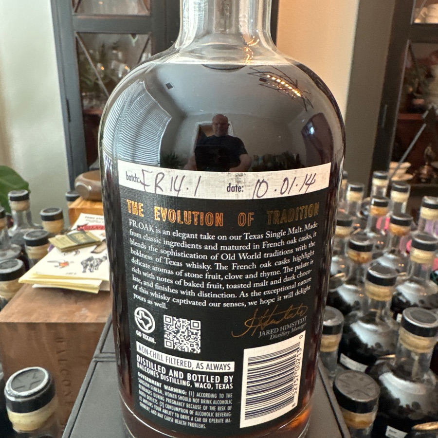 Balcones Fr.Oak Texas, single malt whisky - FR14-1 - 10/1/14