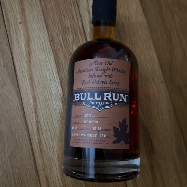 Bull Run Distilling Co 13 Yr Old Maple Whiskey