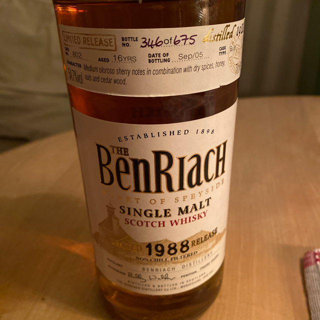 Benriach 1988 16 yrs cask no. 802