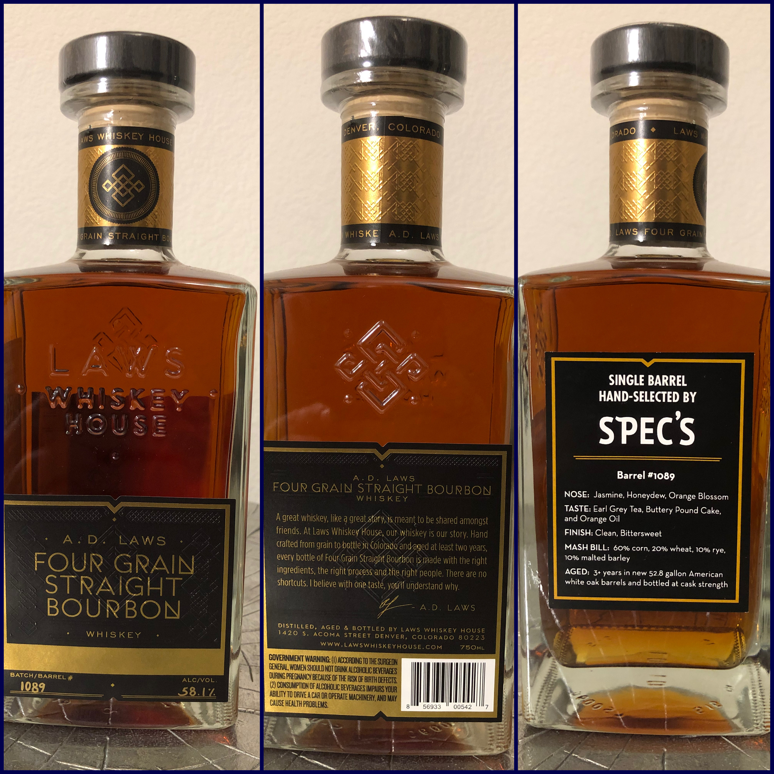 Laws Four Grain Straight Bourbon Single Barrel #1089 (Spec's Pick)