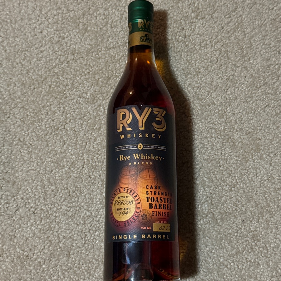 Ry3 Whiskey Single Barrel Cask Strength Toasted Barrel finish