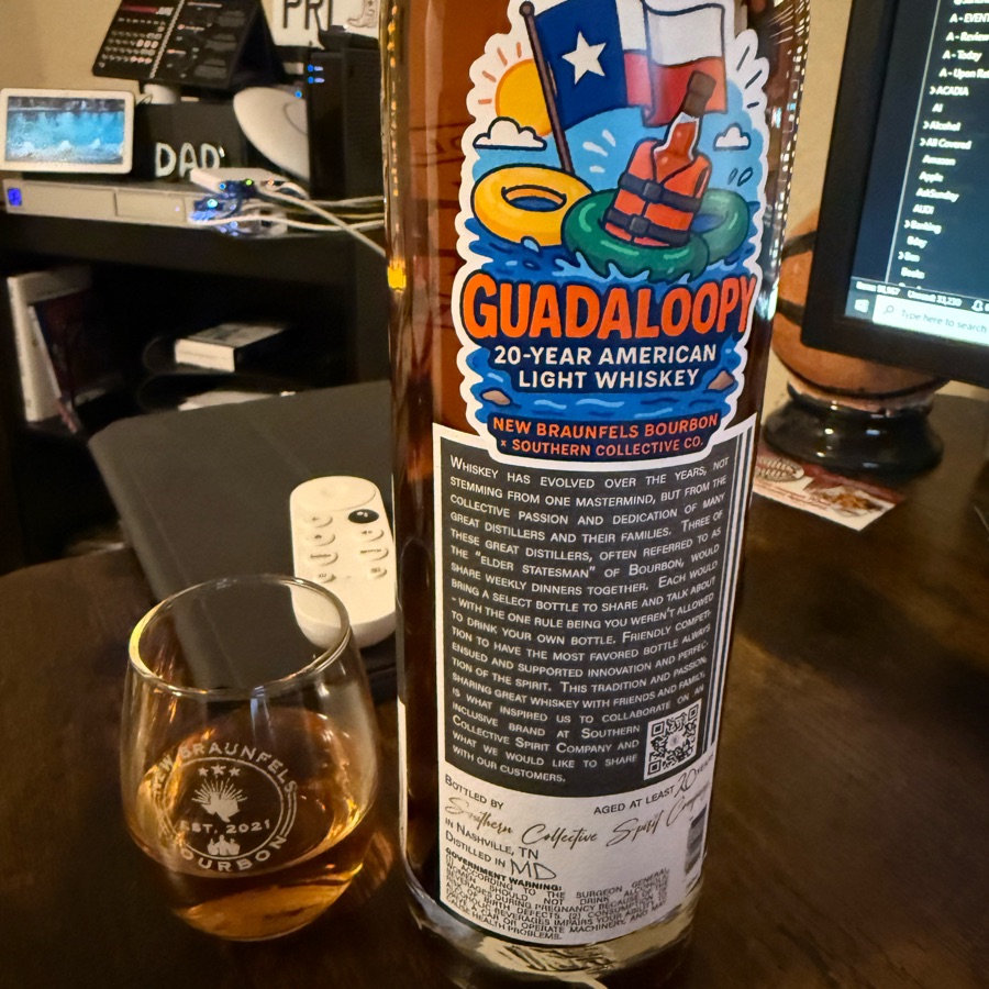 Southern Collective Spirit Company Single Barrel Straight Light Whiskey Guadaloopy 20-Year American Light Whiskey (New Braunfels Bourbon)