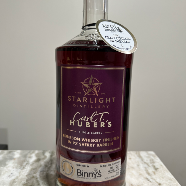 Huber's Starlight Distillery Bourbon Finished in PX Sherry Barrels - Binny's Pick Barrel 22-2060