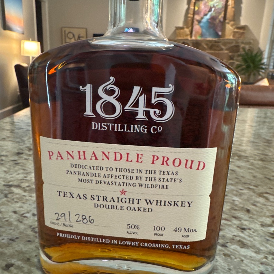1845 distilling Company panhandle, proud Texas straight whiskey double oak batch 29 bottle 286